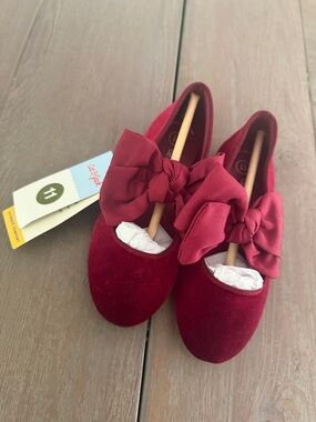 Cat & Jack Girls Burgundy Velvet Bow Flats